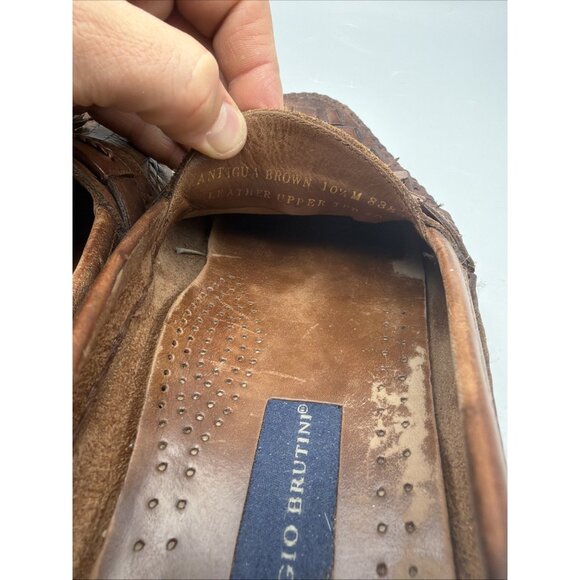 Giorgio Brutini Shoes Mens 10 1/2 Brown Leather Loafers Kiltie Tassel Woven Moc - Picture 7 of 8